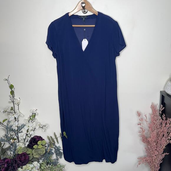 UNIVERSAL STANDARD Katy V Neck Faux Wrap Dress Maritime Navy Blue {M54} - Picture 2 of 6